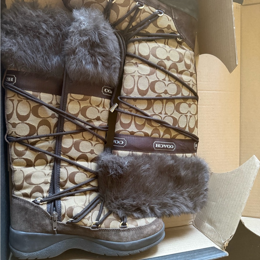 Coach Black Fur-Trimmed Boots, Size 7
